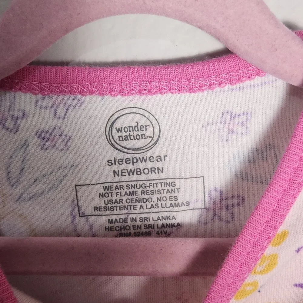 Newborn Baby Girl Sleeper Lot of 2 Wonder Nation Gerber Zip Footed Pajamas